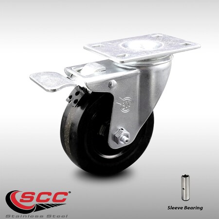 Service Caster 4 Inch SS Phenolic Top Plate Caster with Total Lock Brake SCC-SSTTL20S414-PHS